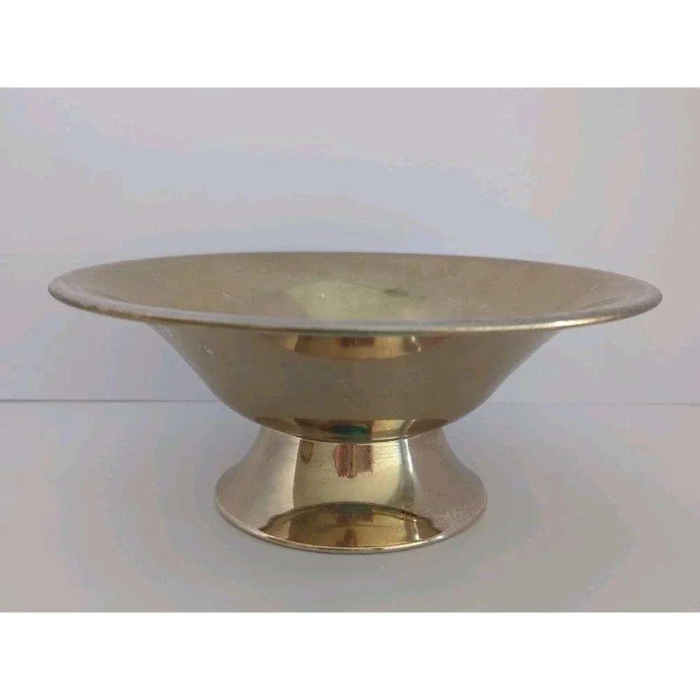 Vintage United Metal Goods Pedestal Bowl & Greek Key Tray Set Gold Decor 116